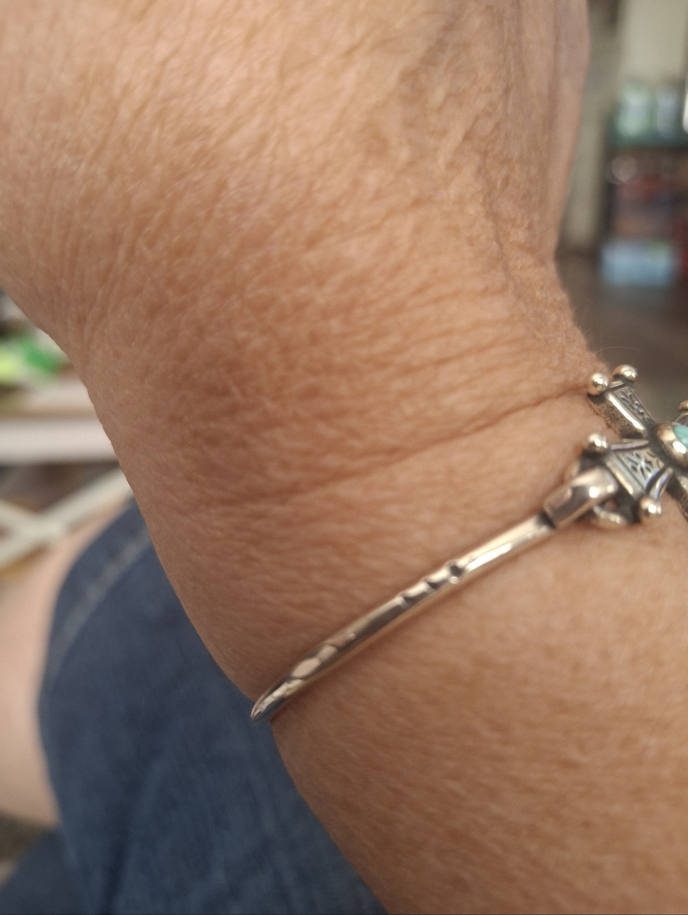 James Avery Sterling Silver Cross Bracelet with Turquoise Accent Women's Jewelry - Picture 2 of 4